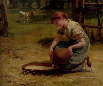 フレデリック・モーガン Painting - 子牛のためのミルク 田舎の家族 フレデリック・E・モーガン